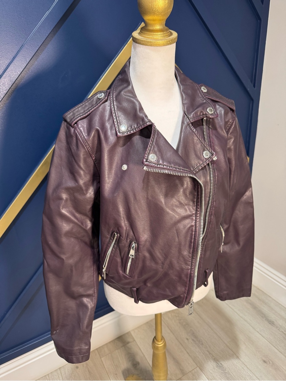 Levi's Burgundy Leather Moto Jacket with Silver Hardware